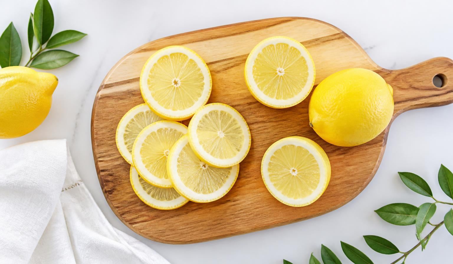 Citrons frais coupés sur une planche en bois