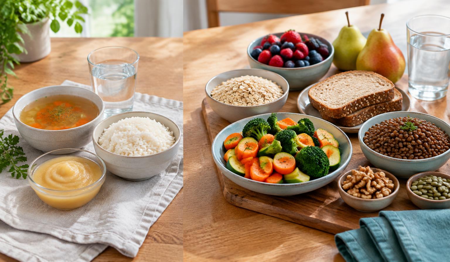 Aliments faciles à digérer pendant une crise et aliments riches en fibres à réintroduire entre les crises de diverticulite
